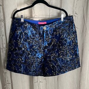 Lily Pulitzer Blue and Gold Flower Patterned Women's Shorts